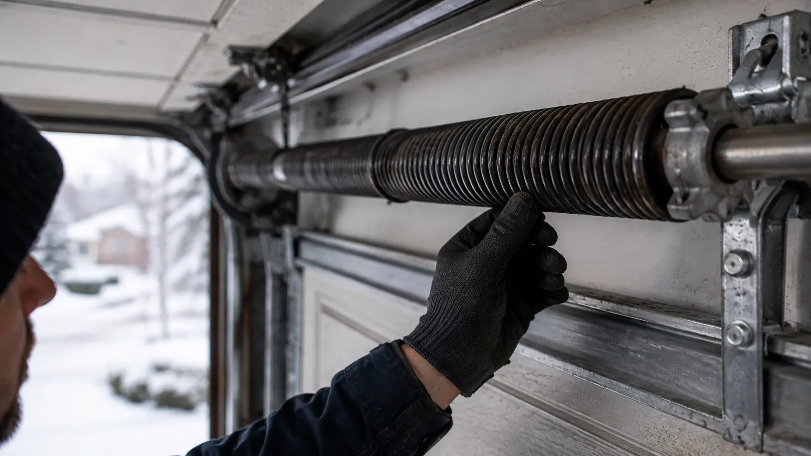 Garage door detail illustrating what a cold front does to a punta gorda garage door